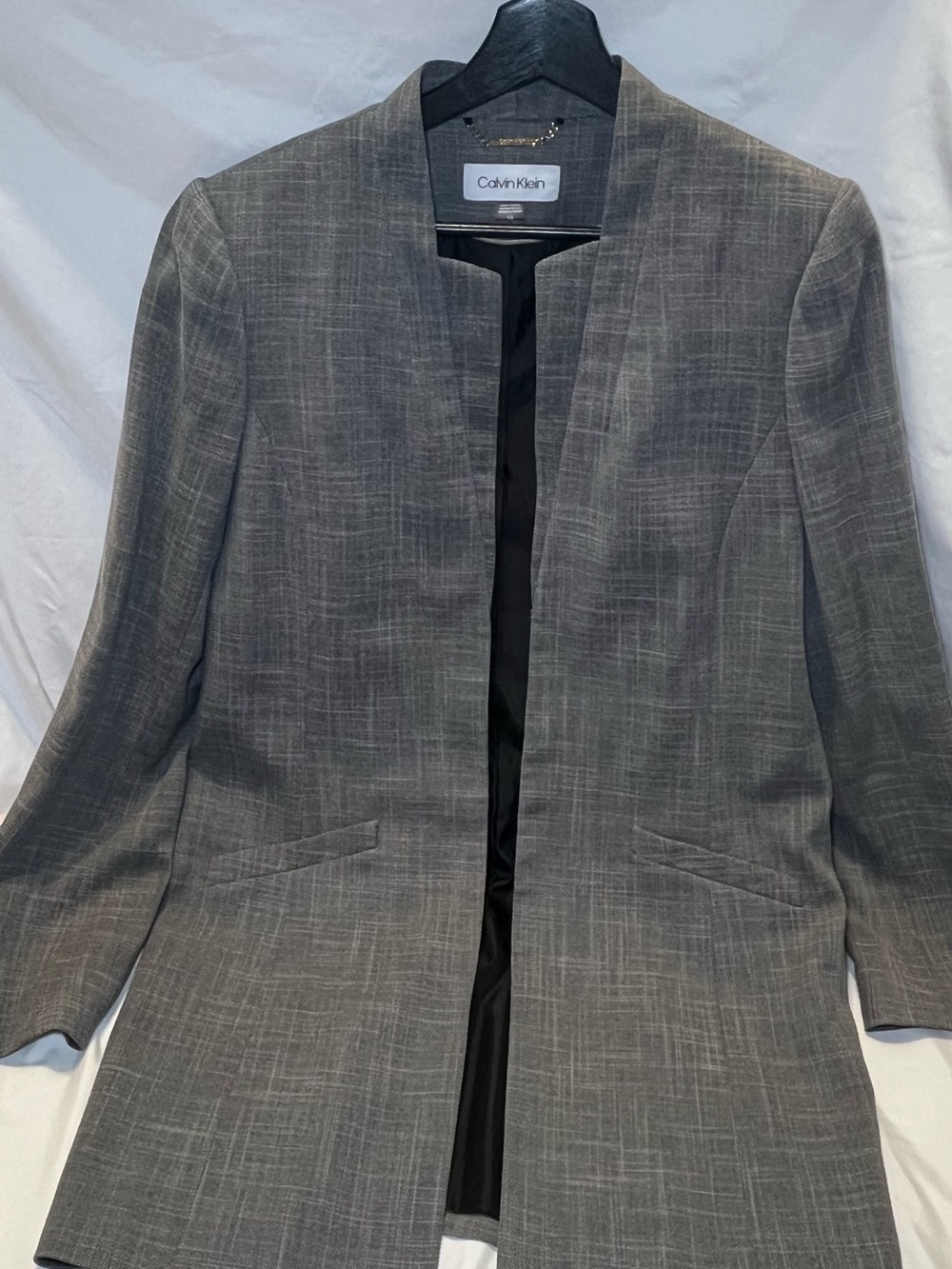 Calvin Klein Women's Gray Textured Open-Front Blazer